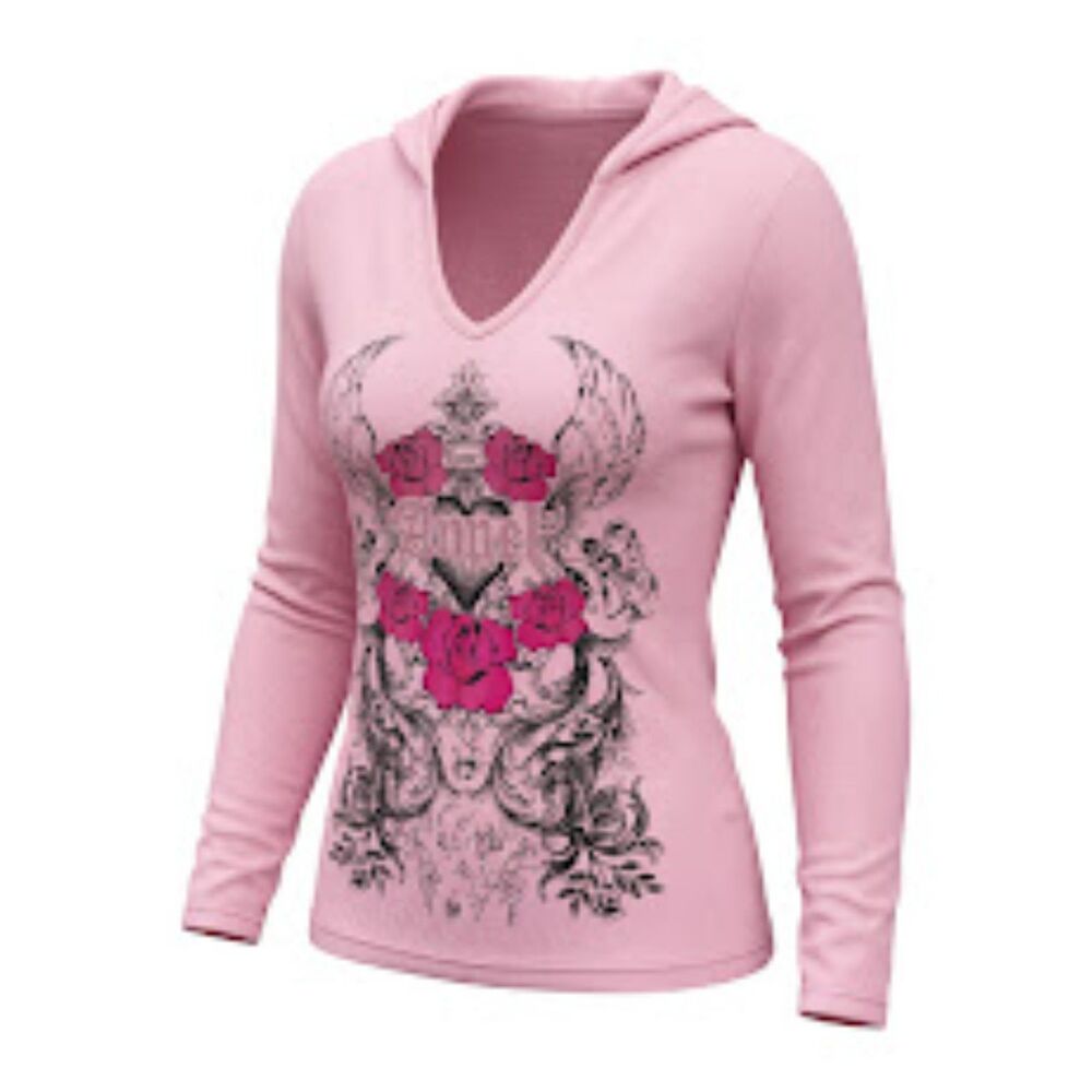 Angel Wings Heart Pink Hooded Waffle Shirt Size 3X